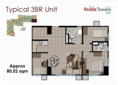 Avida Verte | 3BR 81sqm Condo for Sale in Taguig City - Bgc