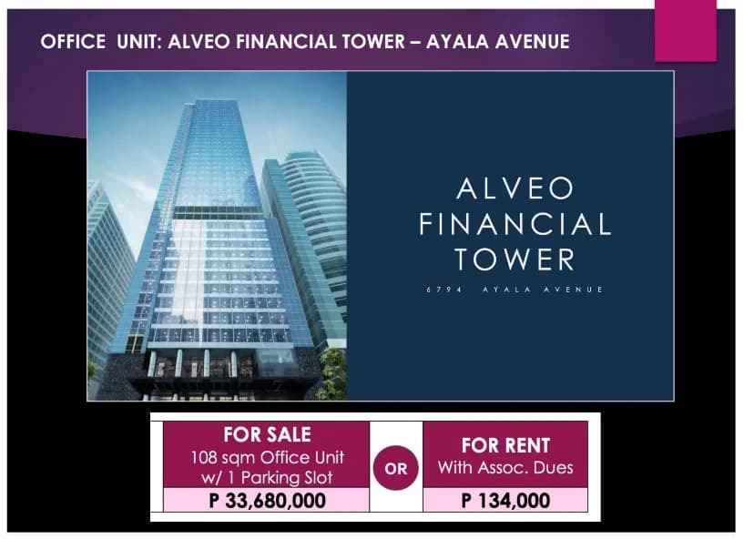Alveo Financial Tower - Ayala Avenue Makati | 108sqm Office Space for Sale in Makati City